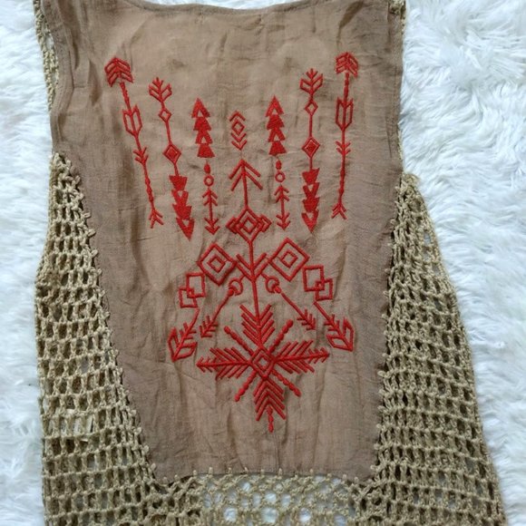 Do Everything In Love Vest Crochet Fringe Longline Open One Size - Picture 4 of 7